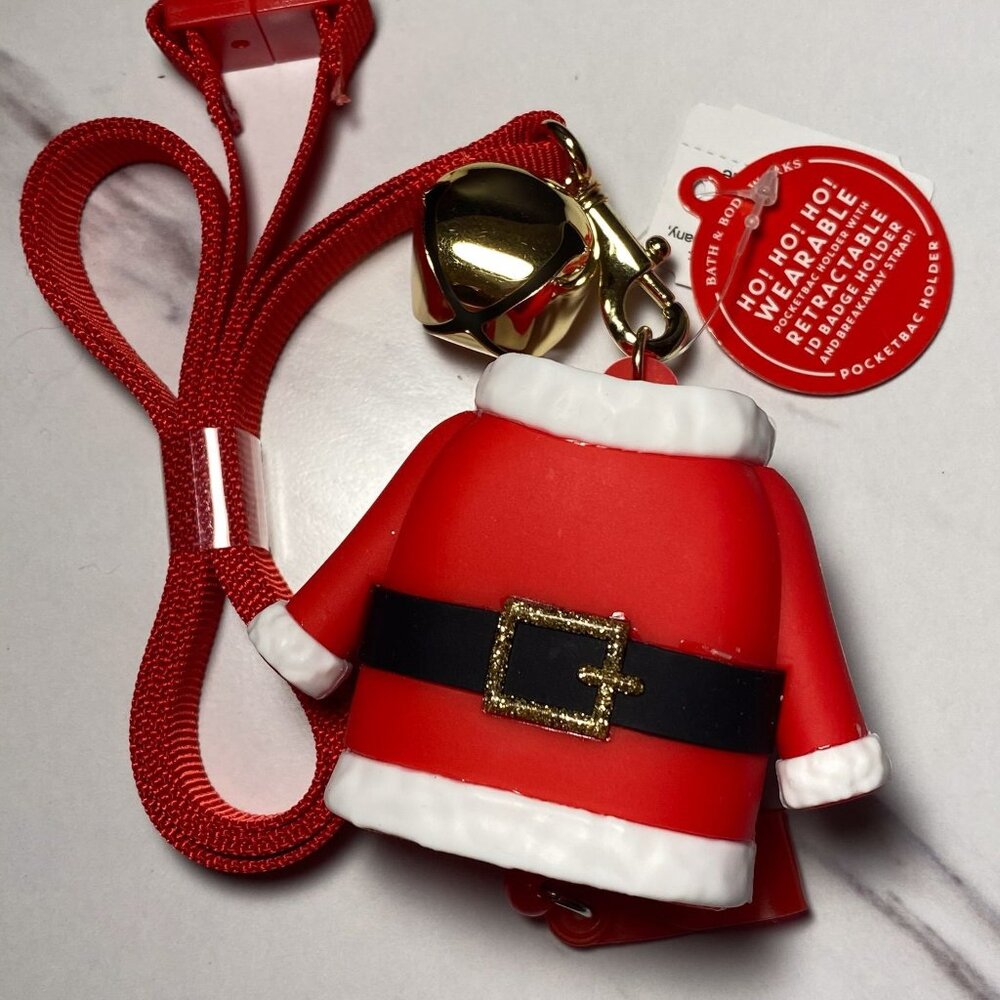 Bath and Body Works Santa Coat Lanyard Pocketbac ID Badge Holder NEW